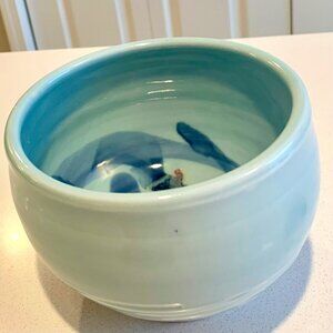 Handmade Japanese Inspired Studio Pottery Robin Egg Blue Pedestal Serving Bowl